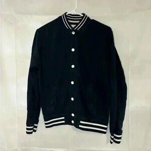 ASOS Classic Black Varsity Jacket with White Stripes
